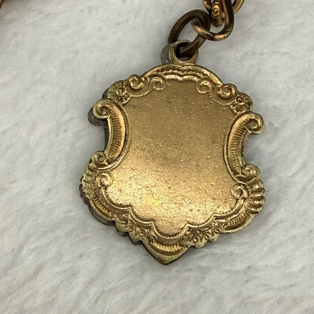Vintage Jr OUAM Pocket Watch Chain Gold Tone Enamel Fob T-Bar Mechanics 14in